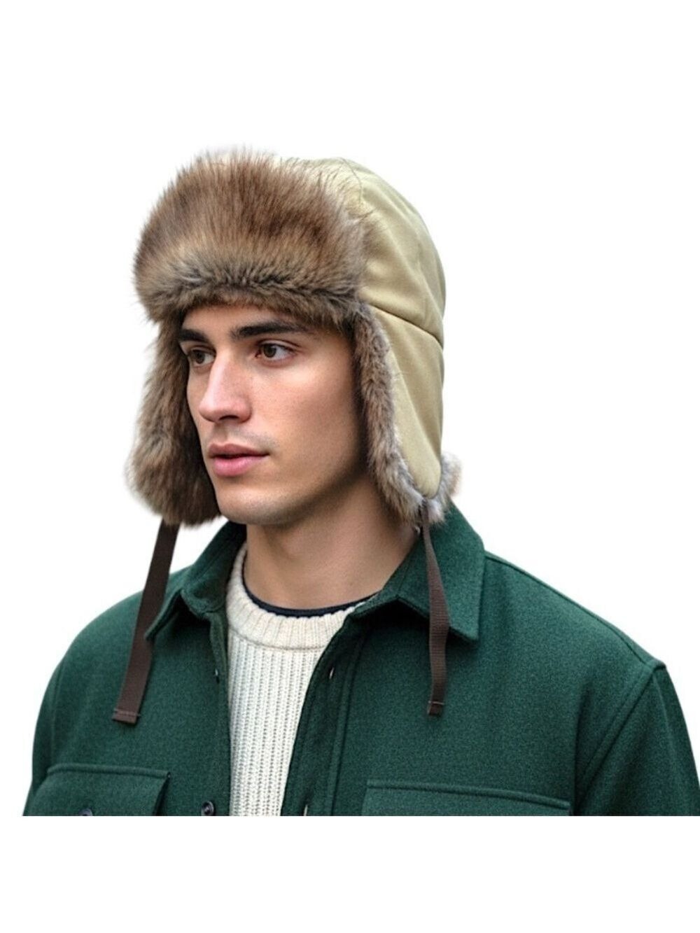 Retro Canadiana tan brown muskrat fur trapper hat warm winter ear flap hat